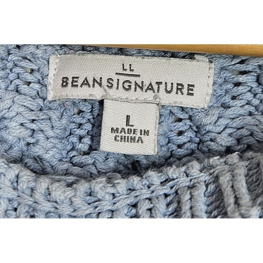 LL Bean Signature Fisherman Tunic Sweater L Chunky Cable Knit Ice Blue Lagenlook - Picture 5 of 9